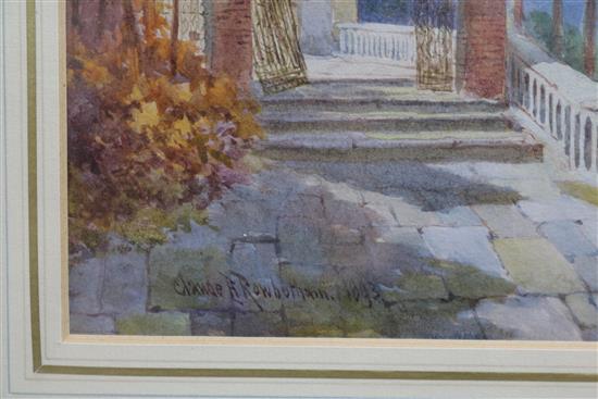 Claude Rowbotham (1864-1949), watercolour, Italian lake scene with figures on a terrace, signed and dated 1893, 20 x 48cm